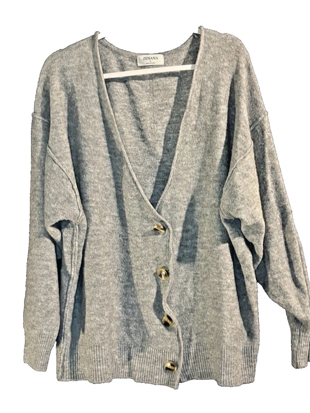 Zenana Outfitters Light Gray Oversized V‑Neck Button Cardigan